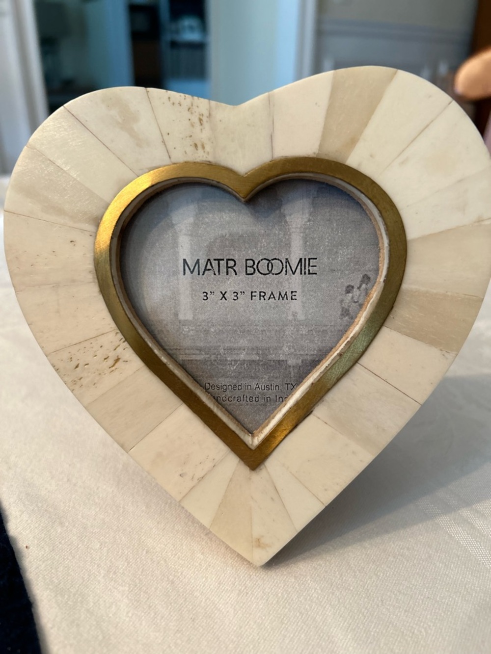 Matr Boomie Heart-Shaped Bone Inlay 3" x 3" Frame - With Brass Accents